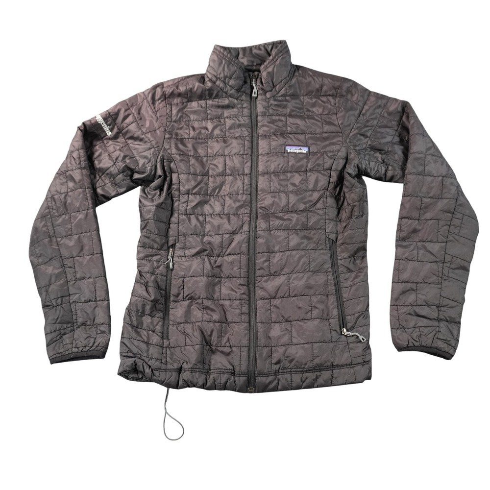 Patagonia Nano Puff Jacket Womens Medium Black Quilted Full Zip Logo Primaloft